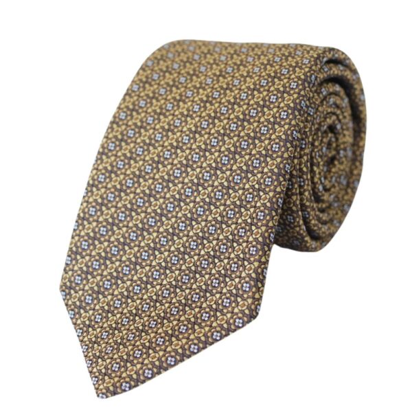 CANALI Gold Floral Pattern Silk Tie 1