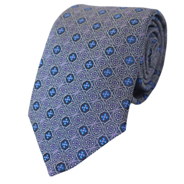 CANALI Silver Blue Printed Tie