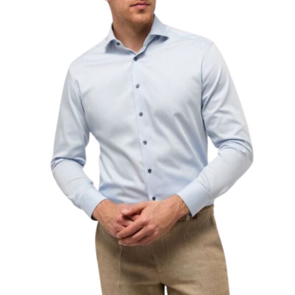 ETERNA Modern Fit Light Blue Shirt with Floral Detail 2