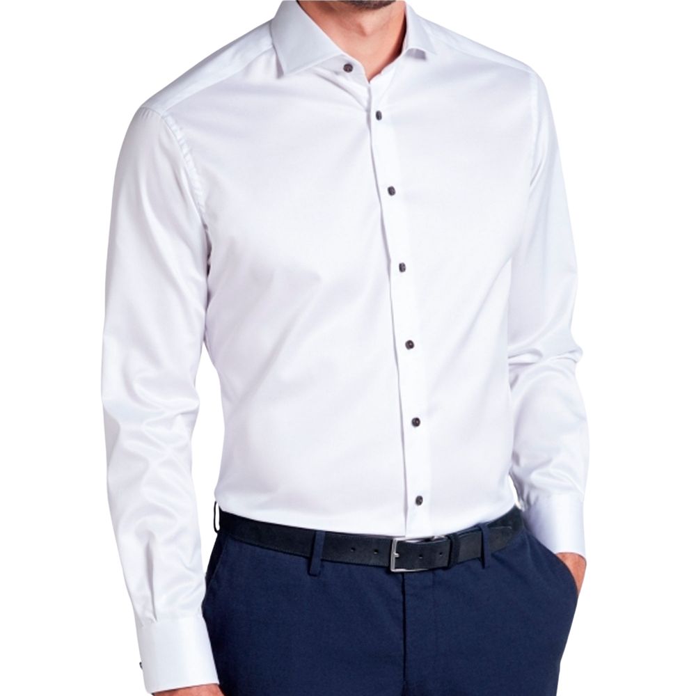 ETERNA Modern Fit Pure Cotton White Shirt with Blue Floral trim 3