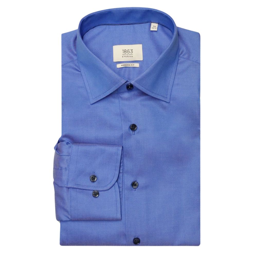 Eterna Blue Shirt With Contrast Buttons Front