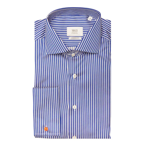 Eterna Blue Striped Shirt with French Cuff