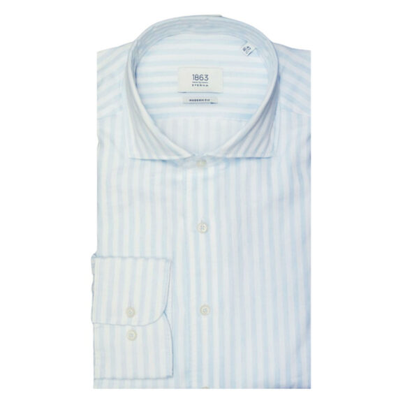 ETERNA Linen Modern Fit Blue Pinstripe Shirt