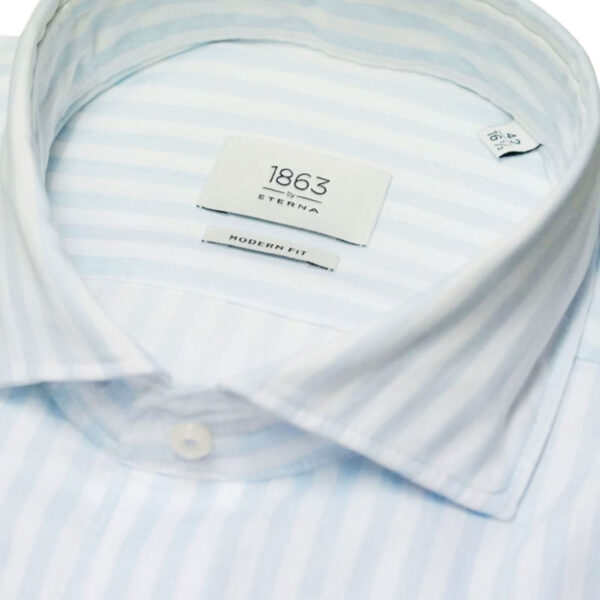 ETERNA Linen Modern Fit Blue Pinstripe Shirt - Image 2