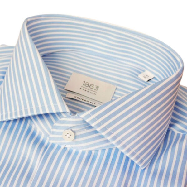 Eterna Light Blue Striped Shirt with French Cuff collar2