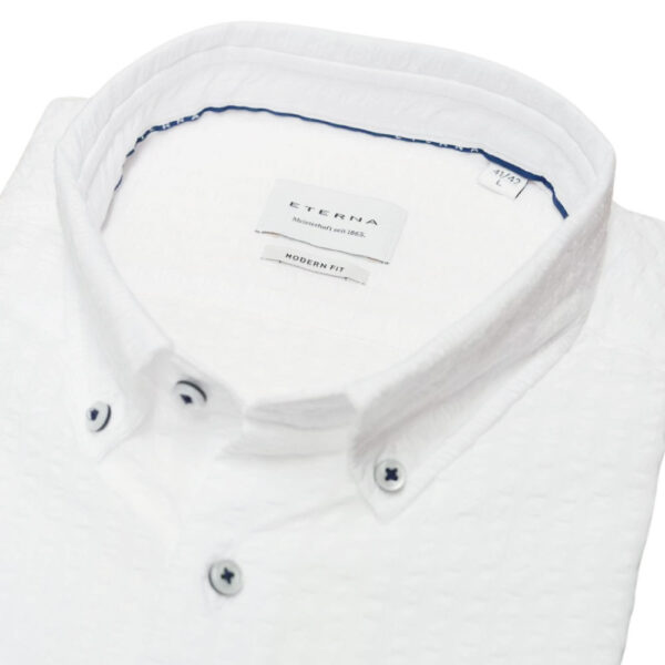 Eterna Seersucker White Short Sleeve Shirt collar