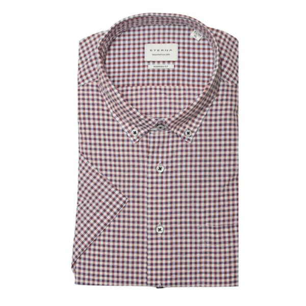 Eterna Short Sleeve Check Red Shirt