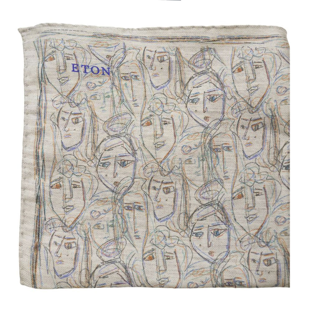 Eton Beige Pocket Square with Portrait Print