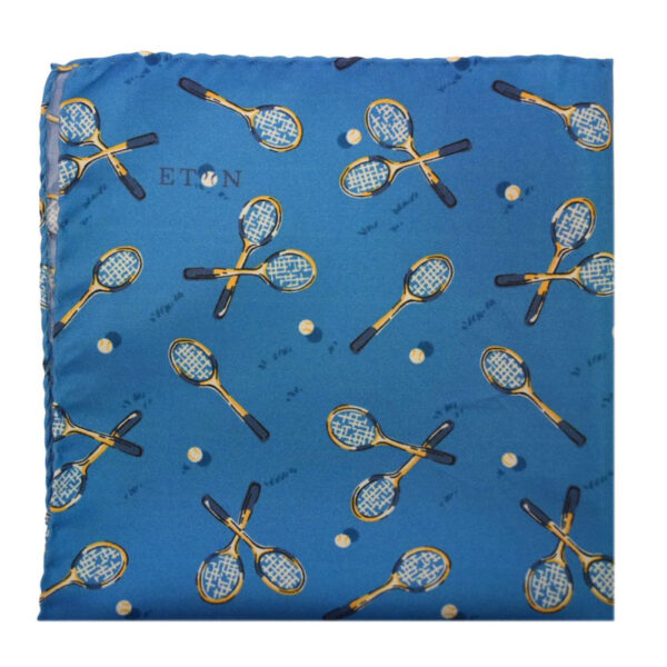 Eton Blue Pocket Square with Tennis Racket Print