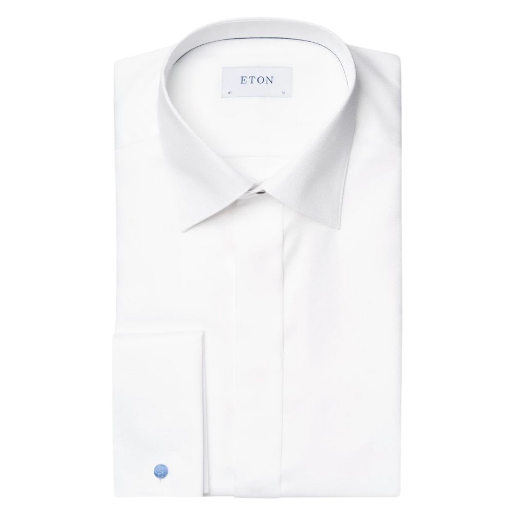 Eton Dobby White Tuxedo Shirt with French Cuff