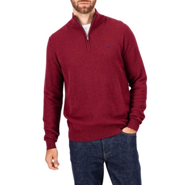 FYNCH HATTON Cotton Burgundy Half Zip Jumper 2