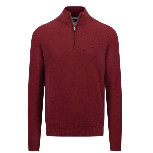 FYNCH HATTON Cotton Burgundy Half Zip Jumper