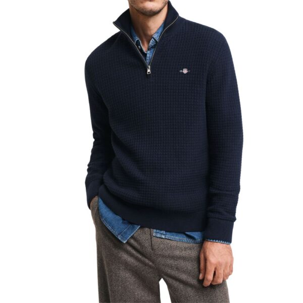 GANT Cotton Textured Navy Half Zip 1