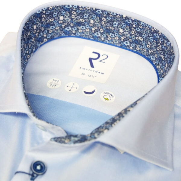 R2 Light Blue Mini Floral Trim Shirt collar detail