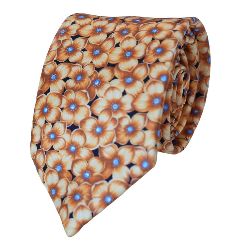 SILVIO FIORELLO Orange Floral Pattern Silk Tie