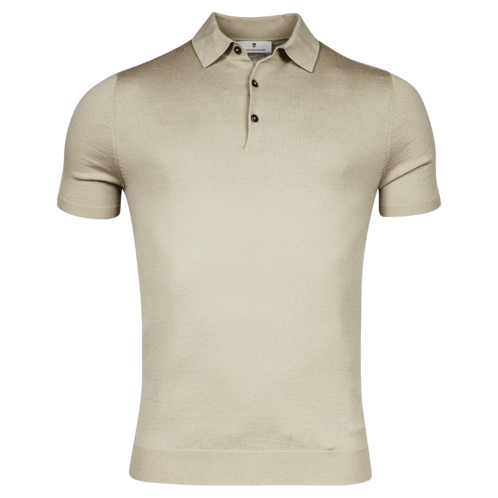 Thomas Maine Merino Wool Tan Polo Shirt