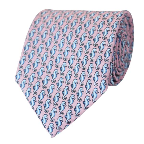 WARWICKS Pink Seahorse Pattern Silk Tie