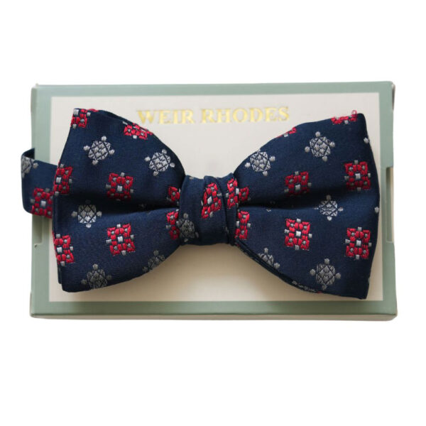 WARWICKS Navy Pre-tied Bow Tie with Mosaic Pattern