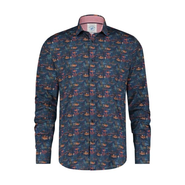 A Fish Named Fred Wild Fish Coral Navy Shirt