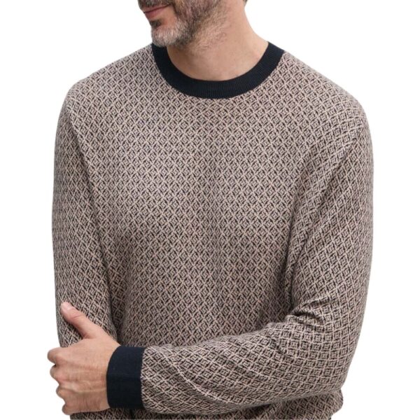 ARMANI EXCHANGE Cotton And Silk Brown And Blue Patterned Crew Neck jumper detail