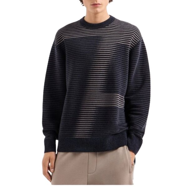 ARMANI EXCHANGE Eco Viscose Ribbed Beige And Navy Striped Jumper