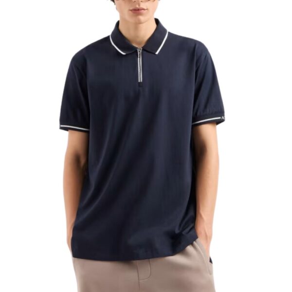 Armani Exchange Navy Zip Up Regular Fit Polo Shirt