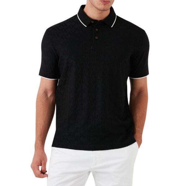 Armani Exchange Regular Fit Mercerised Cotton Self Logo Black Polo