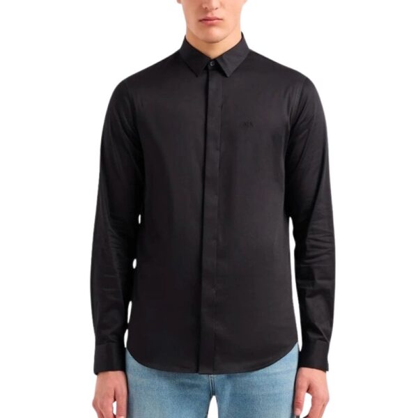 Armani Exchange Slim fit Stretch Satin Black Shirt 2 1