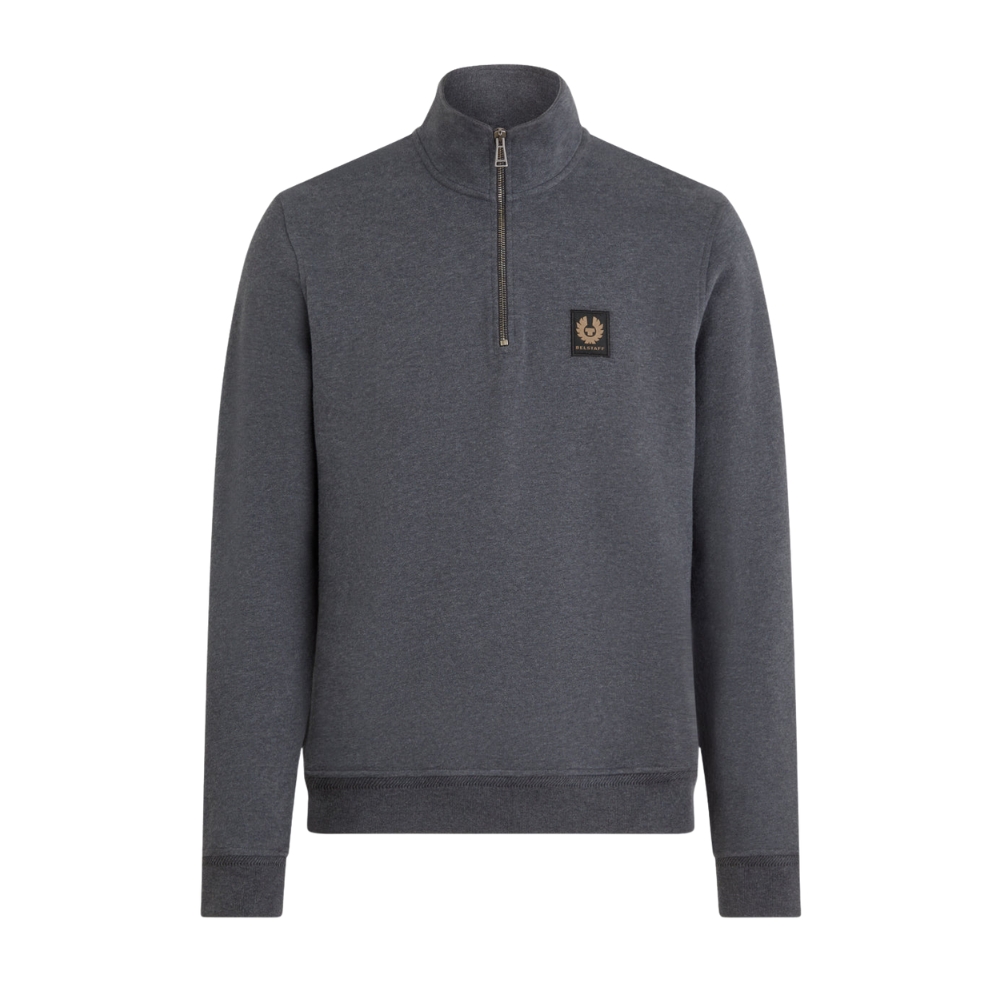 BELSTAFF Cotton Fleece Charcoal Heather Quarter Zip Sweatshirt