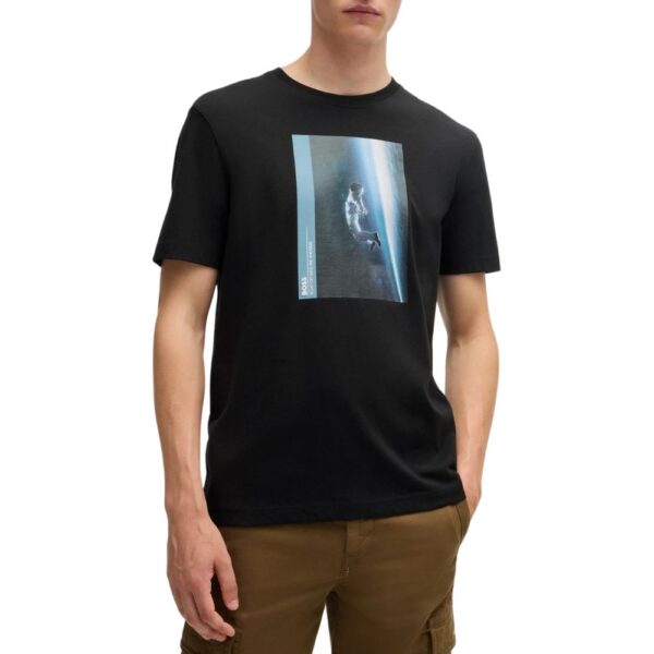 BOSS Black Cotton Jersey T shirt With Seasonal Artwork