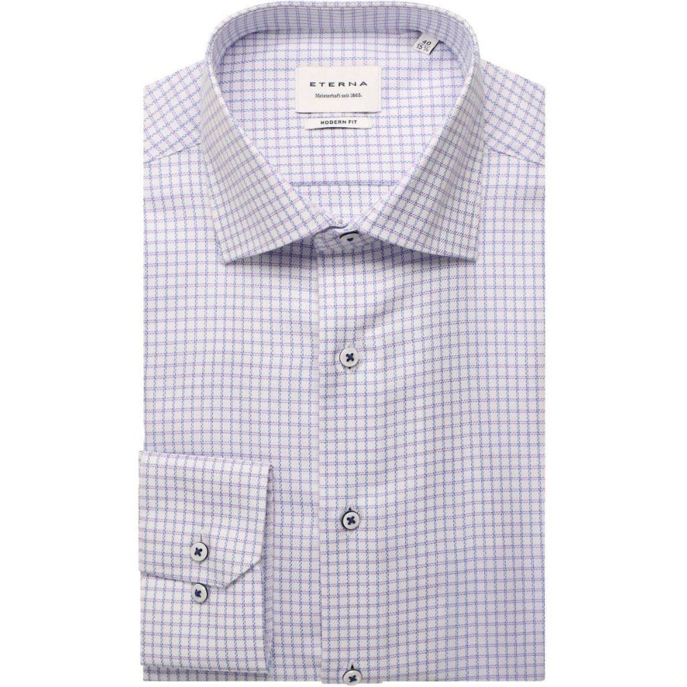 ETERNA Modern Fit White Shirt With Blue Check