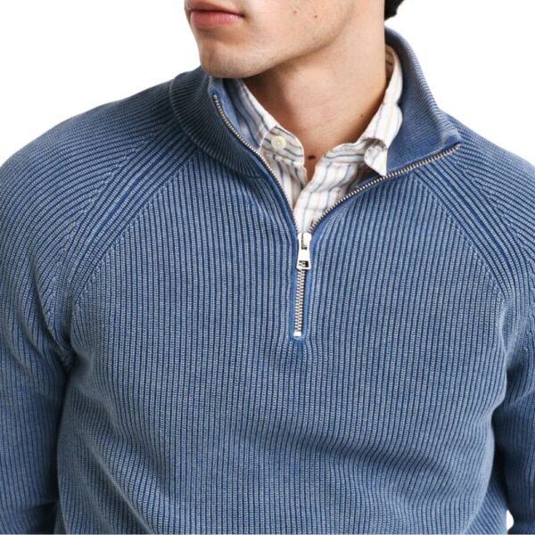 GANT Blue Washed Ribbed Half Zip Sweater 3