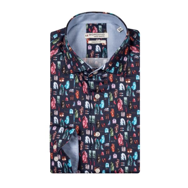 GIORDANO Maggiore Menswear Garments Print Semi Cutaway Navy Shirt