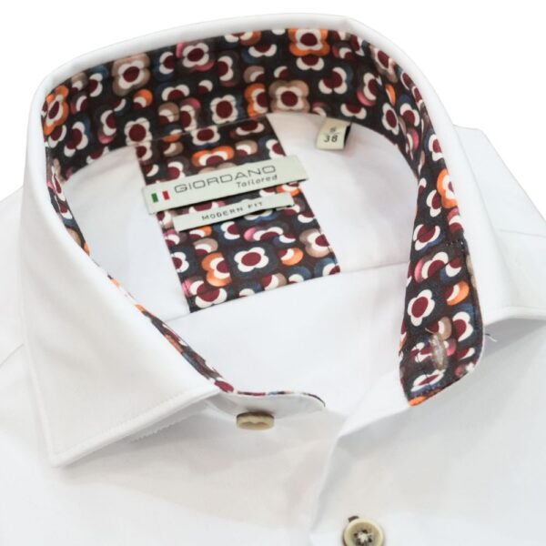 Giordano Maggiore Geometric Floral Trim Semi Cutaway White Shirt