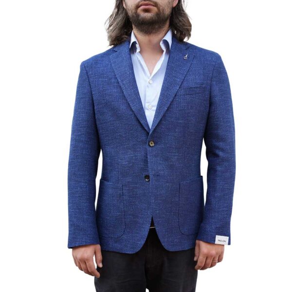 Paoloni Blue Contemporary Fit Grained Jacket