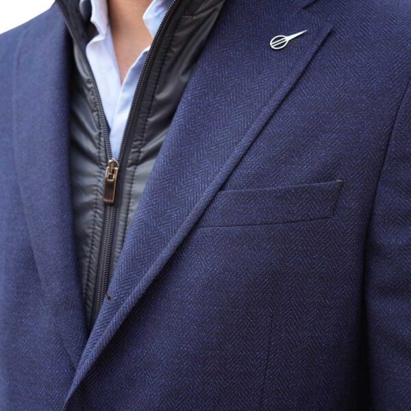 Paoloni Navy Herringbone Jacket With Insert - Image 5