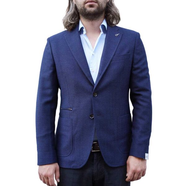 Paoloni Navy Herringbone Jacket With Insert - Image 3