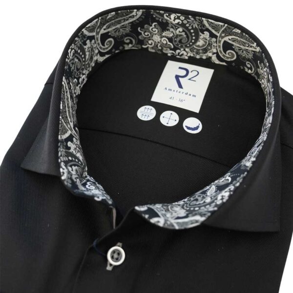 R2 Black Shirt with Paisley Trim collar