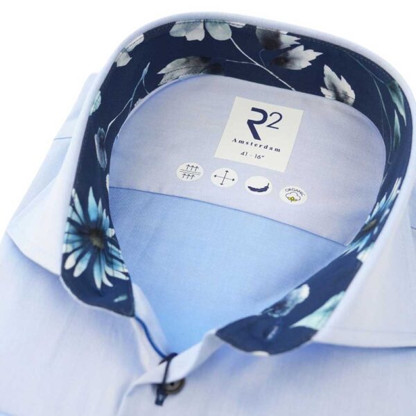 R2 Light Blue Shirt with Leaf Trim Detail collar