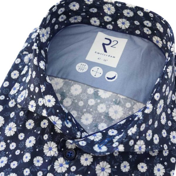 R2 Navy Casual Shirt with Floral Pattern detail