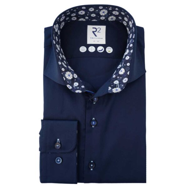 R2 Navy Shirt with Floral Trim