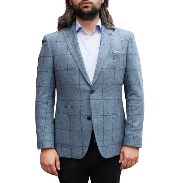 ROY ROBSON Regular Fit Wool Mid Blue And Navy Overcheck Jacket 1