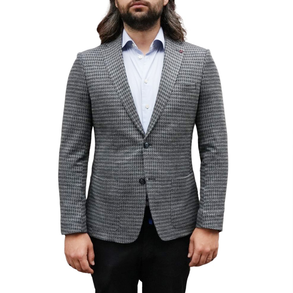 ROY ROBSON Slim Fit Hounds Tooth Jersey Grey Jacket