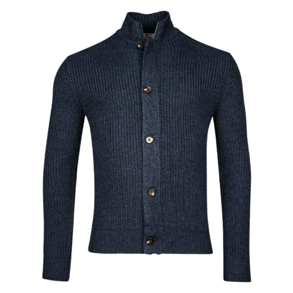 Thomas Maine Ribbed Full Zip Royal Blue Melange Cardigan