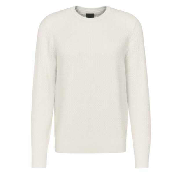 Bugatti Ivory Cotton and Cashmere Waffle Design Crew Neck Jumper