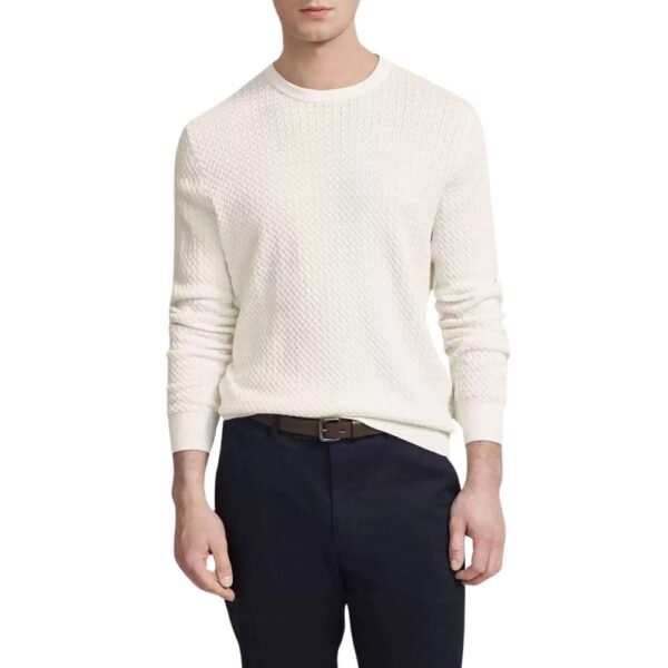 Bugatti Ivory Cotton and Cashmere Waffle Design Crew Neck Sweater 2