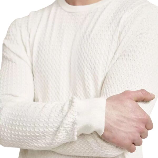 Bugatti Ivory Cotton and Cashmere Waffle Design Crew Neck Sweater 4