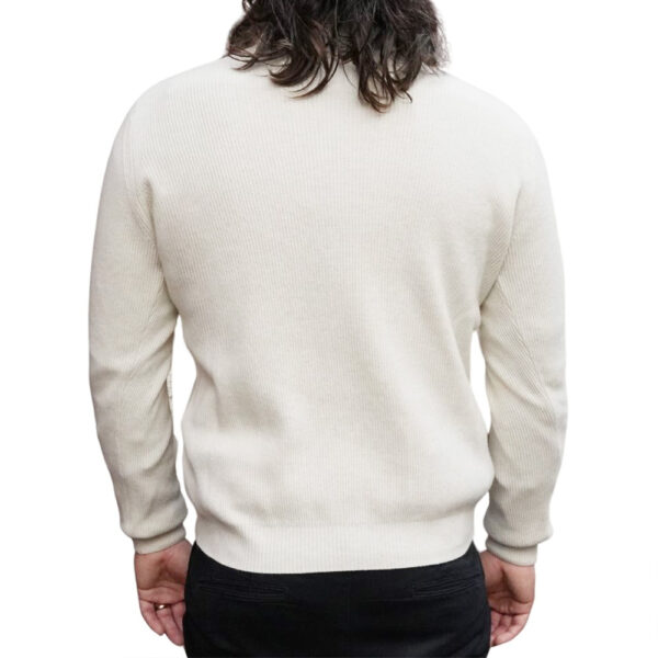 Codice Cream Wool Cashmere Ribbed Half Zip Sweater back