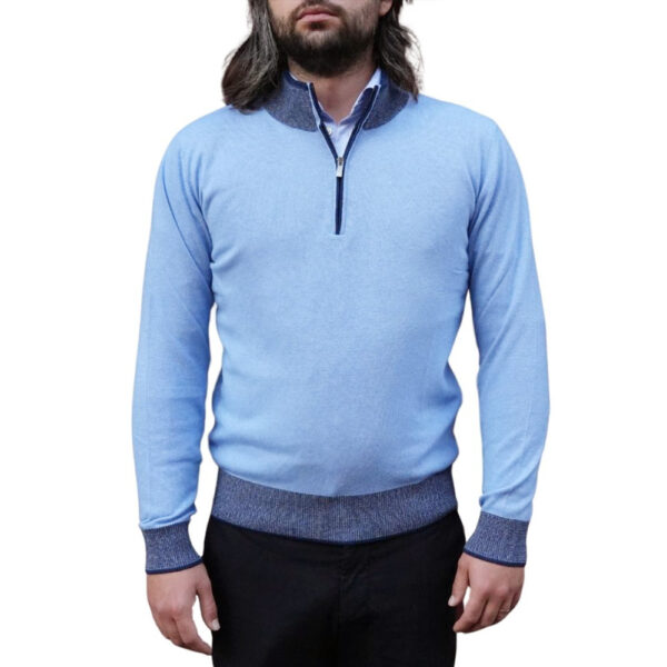 Codice Wool & Cashmere Light Blue Half Zip Sweater