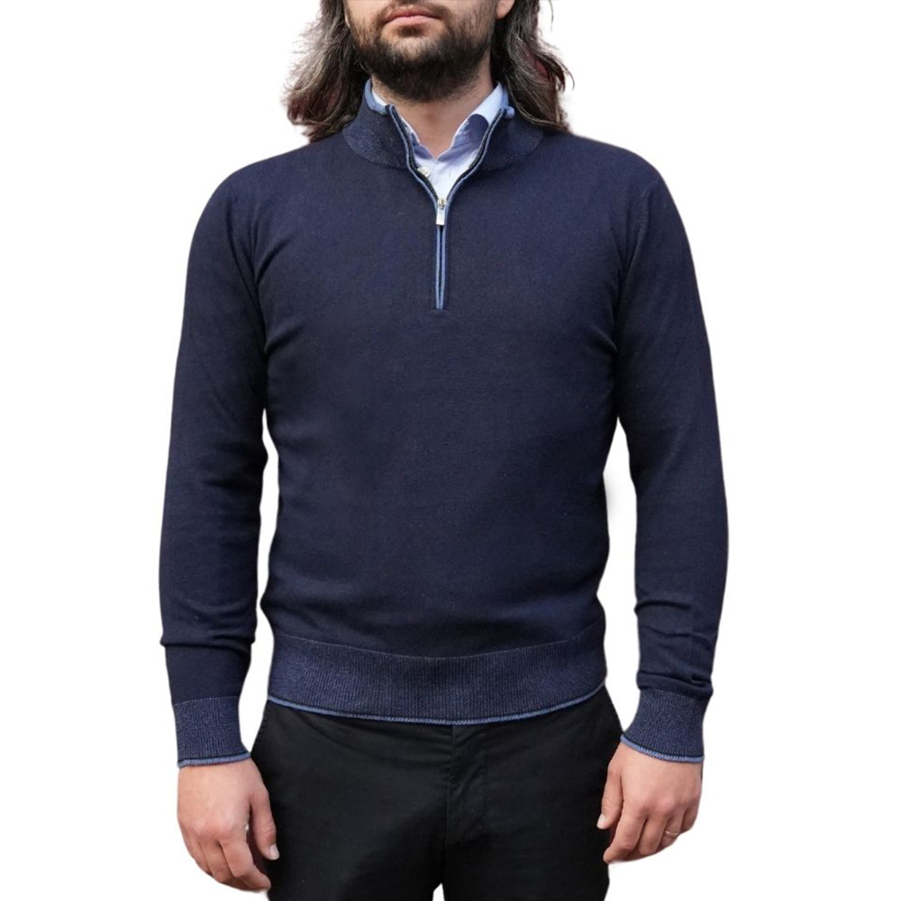 Codice Wool Cashmere Navy Half Zip Sweater